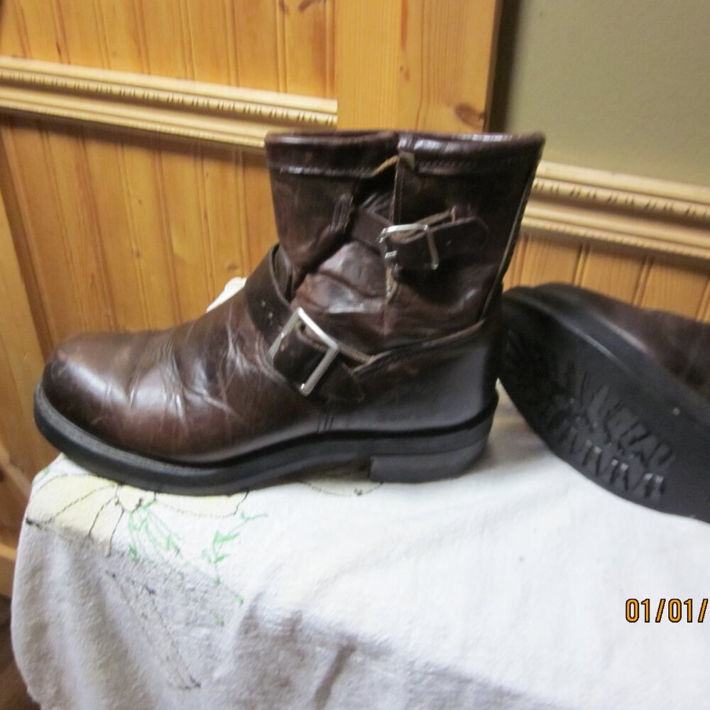 Ladies Vtg Georgia Leather engineer biker boots brown buckle side vibram sole 11 - Picture 8 of 10